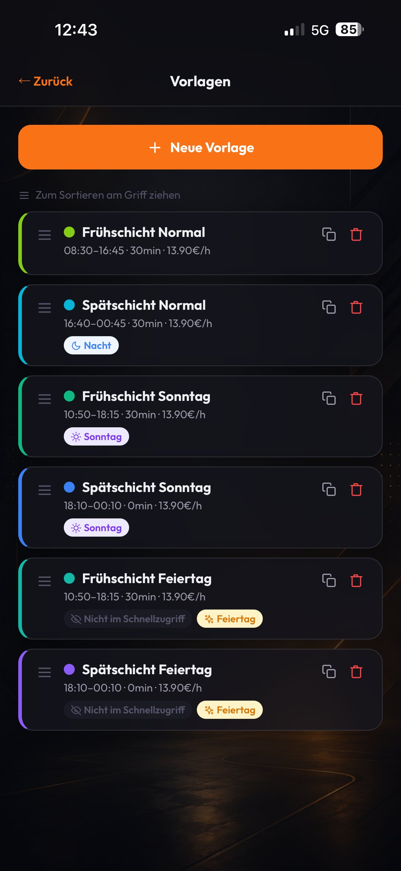 Vorlagen für wiederkehrende Schichten